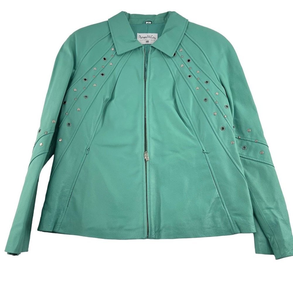 Pamela McCoy Teal Leather Jacket